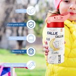 Personalized Cute Elephant Moon 12oz Kid Insulated Name Water Bottle with Handle and Silicone Straw Birthday Back to School Gift for Boy Girl