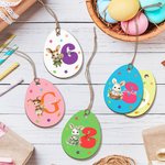 Personalized Cute Bunny Initial Easter Egg Shape Wood Tag with Name Easter Party Gift for Boys Girls 2
