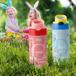 Gepersonaliseerde Peter Rabbit bloemennaam 12 oz geïsoleerde waterfles met siliconen rietje en morsbestendig deksel Verjaardagscadeau voor jongens meisjes