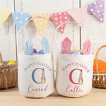 Cesta de Pascua Personalizada Happy Easter Cute Peter Rabbit Bunny Ears Easter Basket with Initial and Name Easter Egg Hunt Party Favors Birthday Gift for Boys Girls