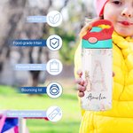 Personalisierte niedlichen Peter Rabbit Floral Initial 12 oz isolierte Wasserflasche mit Silikon-Stroh und Spill-Proof-Deckel Ostern zurück zu Schule Geschenk für Kinder