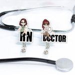 Personalized Cartoon Medical Character Acrylic Badge Reel with Name and Job Title Nurse Week Appreciation Gift for Doctor Nurse Medical Staff