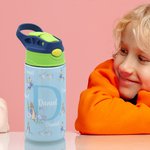 Gepersonaliseerde Peter Rabbit bloemennaam 12 oz geïsoleerde waterfles met siliconen rietje en morsbestendig deksel Verjaardagscadeau voor jongens meisjes