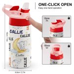 Personalized Cute Elephant Moon 12oz Kid Insulated Name Water Bottle with Handle and Silicone Straw Birthday Back to School Gift for Boy Girl