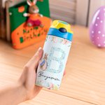 Personalisierte niedlichen Peter Rabbit Floral Initial 12 oz isolierte Wasserflasche mit Silikon-Stroh und Spill-Proof-Deckel Ostern zurück zu Schule Geschenk für Kinder