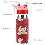 Personalized Cute Elephant Moon 12oz Kid Insulated Name Water Bottle with Handle and Silicone Straw Birthday Back to School Gift for Boy Girl