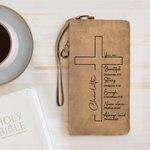 Personalised Cross Bible Verse Wristlet Tri-fold Leather Wallet with Name and Card Slots Birthday Baptism Gift for Christians Women
