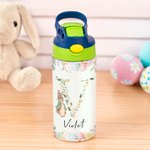 Personalisierte niedlichen Peter Rabbit Floral Initial 12 oz isolierte Wasserflasche mit Silikon-Stroh und Spill-Proof-Deckel Ostern zurück zu Schule Geschenk für Kinder