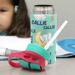 Personalized Cute Elephant Moon 12oz Kid Insulated Name Water Bottle with Handle and Silicone Straw Birthday Back to School Gift for Boy Girl