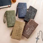 Personalised Cross Bible Verse Wristlet Tri-fold Leather Wallet with Name and Card Slots Birthday Baptism Gift for Christians Women