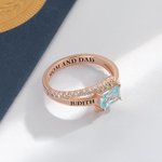 Personalized Square Birthstone Zircon Ring with Engraved Name and Year Graduation Gift for Graduates