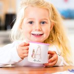 Mug émaillé personnalisé Peter Rabbit avec initiale florale 12 oz avec nom Camping Pâques Cadeau d'anniversaire pour enfants