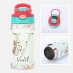 Personalisierte niedlichen Peter Rabbit Floral Initial 12 oz isolierte Wasserflasche mit Silikon-Stroh und Spill-Proof-Deckel Ostern zurück zu Schule Geschenk für Kinder