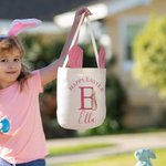 Cesta de Pascua Personalizada Happy Easter Cute Peter Rabbit Bunny Ears Easter Basket with Initial and Name Easter Egg Hunt Party Favors Birthday Gift for Boys Girls