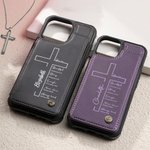Personalisierte Kreuz Bibel Leder Flip Wallet Handyhülle für iPhone mit Namen RFID-Blockierung Karteninhaber Taufe Geburtstag Geschenk für Christen