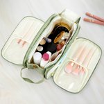 Gepersonaliseerde leren make-uptas met meerdere compartimenten, geborduurde naam en dubbele ritssluiting, reisbenodigdheden, verjaardagsgeschenk voor vrouwen en meisjes