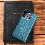 Personalisierte Kreuz Bibel Leder Flip Wallet Handyhülle für iPhone mit Namen RFID-Blockierung Karteninhaber Taufe Geburtstag Geschenk für Christen