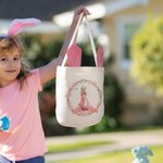 Personalized Bunny Ear Peter Rabbit Wreath Large Capacity Bucket Bag with Name Easter Egg Hunt Birthday Holiday Party Favors Gift for Kids