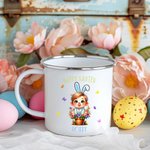 Personalisierte 3D Cartoon Blumentopf Junge Mädchen 11oz Silber Rand Emaille Becher mit Namen Happy Easter Holiday Party Favor Geschenk für Kinder