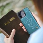 Personalisierte Kreuz Bibel Leder Flip Wallet Handyhülle für iPhone mit Namen RFID-Blockierung Karteninhaber Taufe Geburtstag Geschenk für Christen