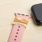 Personalized Pickleball Racket 3 Pcs Watch Band Charm with Engraved Text Smartwatch Accessories Birthday Anniversary Gift for Sports Lovers
