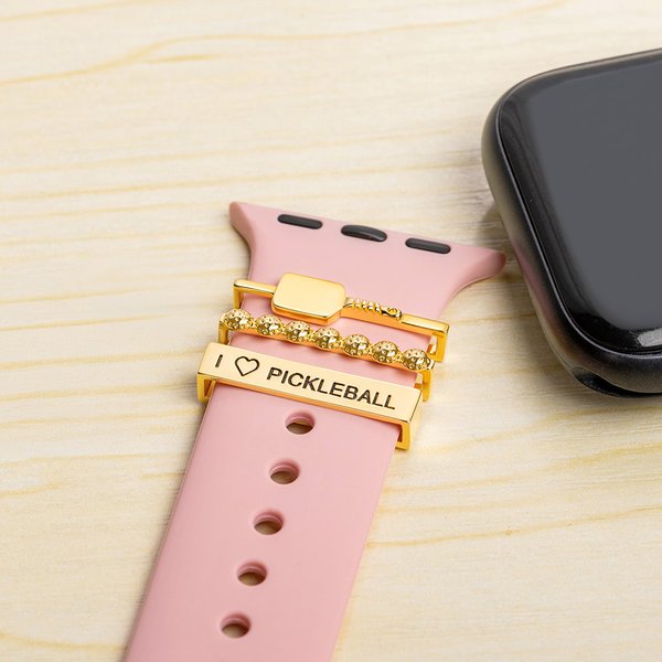 Personalisierte Pickleball Racket 3 Pcs Watch Band Charm mit eingraviertem Text Smartwatch Zubehör Geburtstag Jahrestag Geschenk für Sportliebhaber