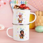 Personalisierte 3D Cartoon Blumentopf Junge Mädchen 11oz Silber Rand Emaille Becher mit Namen Happy Easter Holiday Party Favor Geschenk für Kinder
