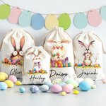 Conejito de Pascua personalizado de gran capacidad Bolsa de regalo de lona con nombre Búsqueda del huevo de Pascua Fiesta de Navidad Regalo para niños Familia