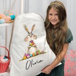 Conejito de Pascua personalizado de gran capacidad Bolsa de regalo de lona con nombre Búsqueda del huevo de Pascua Fiesta de Navidad Regalo para niños Familia