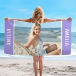 Toalla de playa de gran tamaño y secado rápido personalizada con foto multicolor y texto Vacaciones de verano Viaje Imprescindible Fiesta en la playa Regalo para la familia Niños