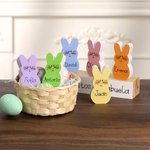 Set de bloques de madera personalizados del 1 al 15 con conejitos de colores con nombre decoración para el hogar regalo de Pascua para la familia