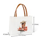 Personalised Birth Flower Western Cowgirl Boots Design Canvas Tote Bag with Name and Leather Handle Birthday Bridesmaid Gift for Women