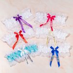 Giarrettiera in pizzo personalizzata con nome degli sposi e data del matrimonio alta elasticità qualcosa di blu regalo di nozze per la sposa