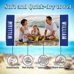 Toalla de playa de gran tamaño y secado rápido personalizada con foto multicolor y texto Vacaciones de verano Viaje Imprescindible Fiesta en la playa Regalo para la familia Niños