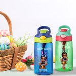 Personalisierte 3D Cartoon Blumentopf Junge Mädchen 16 oz Kind Wasserflasche mit Griff und Stroh zurück zu Schule Ostern Geburtstag Geschenk für Kinder