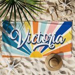 Personalized Multicolor Oversized Quick Dry Sun Reflection Name Beach Towel Travel Essential Birthday Gift for Family Friend