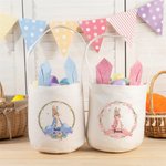 Personalized Bunny Ear Peter Rabbit Wreath Large Capacity Bucket Bag with Name Easter Egg Hunt Birthday Holiday Party Favors Gift for Kids