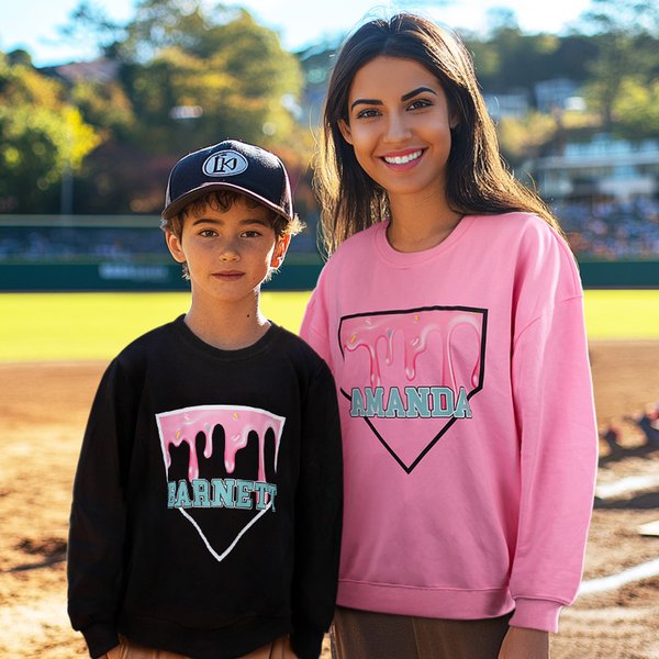 Personalized Multicolor Baseball Ice Cream Drip Kid Adult T-shirt Sweatshirt Hoodie with Name Game Day Birthday Gift for Baseball Lovers