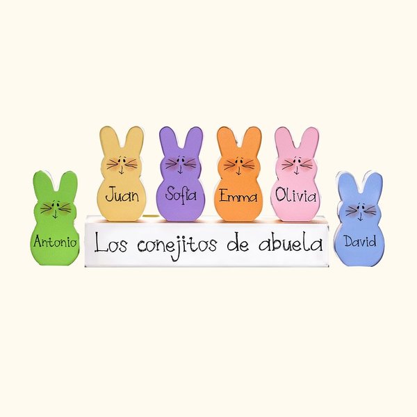 Set de bloques de madera personalizados del 1 al 15 con conejitos de colores con nombre decoración para el hogar regalo de Pascua para la familia
