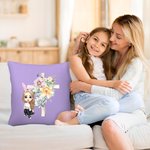 Personalized Cartoon Character Cross 1-5 Birth Flowers Soft Throw Pillow Cover with Name Easter Housewarming Gift for Family Friends