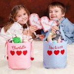 Personalised Gingham Heart Bucket Bag with Embroidered Name and Heart Shaped Card Birthday Valentine's Day School Exchange Gift for Kids