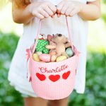 Personalised Gingham Heart Bucket Bag with Embroidered Name and Heart Shaped Card Birthday Valentine's Day School Exchange Gift for Kids