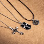 Personalised Punk Cross Compass Photo Projection Necklace Gothic Style Jewellery Anniversary Birthday Gift for Family Friends Rock Lovers
