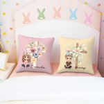Personalized Cartoon Character Cross 1-5 Birth Flowers Soft Throw Pillow Cover with Name Easter Housewarming Gift for Family Friends