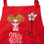 Personalized Cartoon Character Mini Boss Birth Flower Adjustable Apron Chef Hat Set with Pocket Cooking Baking Accessories Birthday Gift for Kids