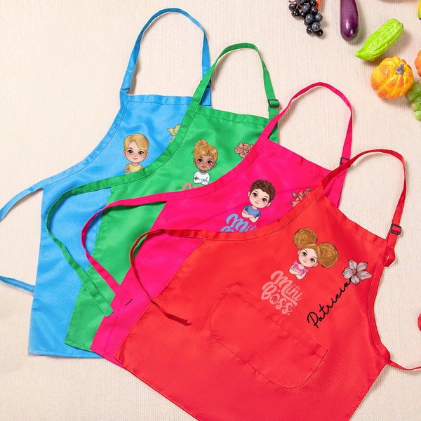 Personalized Cartoon Character Mini Boss Birth Flower Adjustable Apron Chef Hat Set with Pocket Cooking Baking Accessories Birthday Gift for Kids