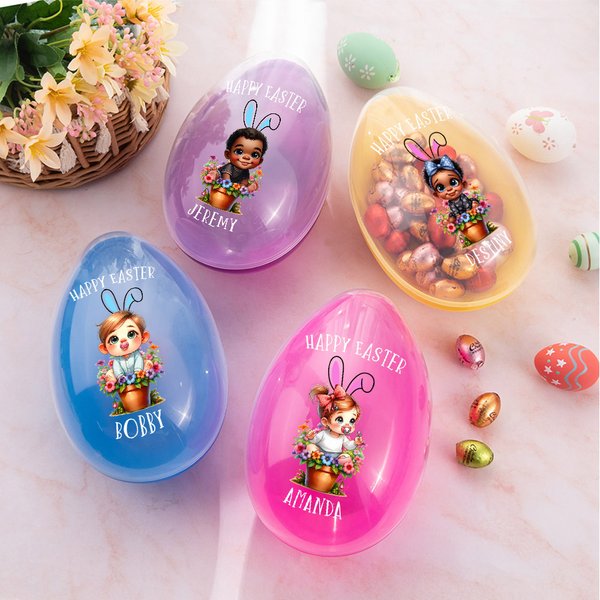 Personalised Happy Easter Flower Pot Baby Easter Egg with Name Basket Filler Easter Party Gift for Kids