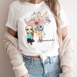 Spersonalizowany Krzyż Narodzin Kwiat Królik Ucho Kreskówka Postać Dziecko Dorosły T-shirt Bluza z Imieniem Wielkanoc Impreza Prezent dla Dzieci Rodzina