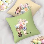 Personalized Cartoon Character Cross 1-5 Birth Flowers Soft Throw Pillow Cover with Name Easter Housewarming Gift for Family Friends
