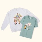 Spersonalizowany Krzyż Narodzin Kwiat Królik Ucho Kreskówka Postać Dziecko Dorosły T-shirt Bluza z Imieniem Wielkanoc Impreza Prezent dla Dzieci Rodzina